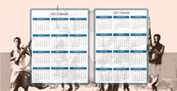 ২০২১ এ ফিরে এলো ১৯৭১ : ক্যালেন্ডারে হুবহু মিল