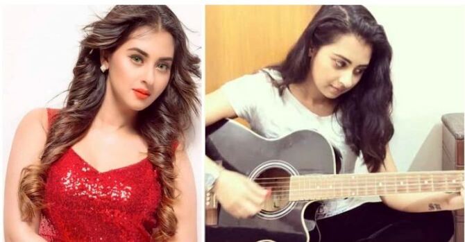 গিটার বাজিয়ে মুগ্ধ করে দিলেন বুবলী