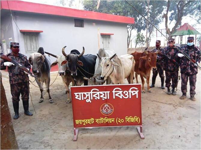 জয়পুরহাট-২০বিজিবির সদস্যরা চোরাকারবারিকে আটক করেছে