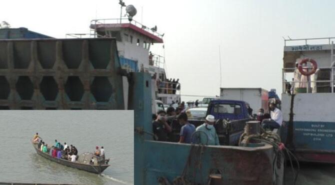 পাটুরিয়া-দৌলতদিয়া রুটে প্রতিদিনই ট্রলারে পার হচ্ছে শত শত মানুষ