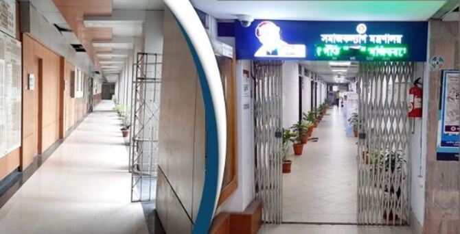 সচিবালয়ের নিস্তব্ধতায় কর্মের ক্ষীণ কোলাহল