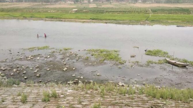 মহানন্দায় হাঁটু পানি!