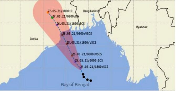 গতিপথের চিত্র : স্থলভাগে অতিপ্রবল ঘূর্ণিঝড় রূপে আঘাত হানবে ইয়াস