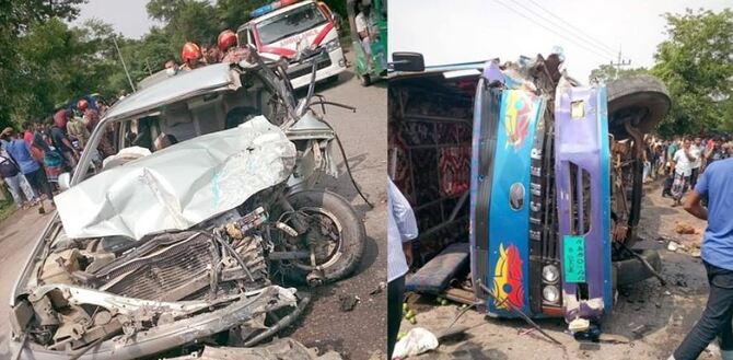 প্রাইভেটকার-বাসের মুখোমুখি সংঘর্ষে প্রাণ গেল মা-ছেলের
