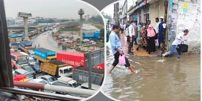 বৃষ্টিতে রাজধানীজুড়ে জলাবদ্ধতা-যানজট