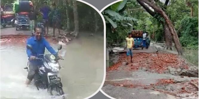 টানা জোয়ারে লক্ষ্মীপুরে ভাঙছে গ্রামীণ রাস্তাঘাট