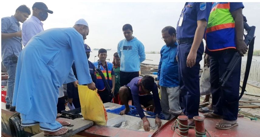 পদ্মায় ইলিশ ধরার সময় আটক ৫৫ জেলে