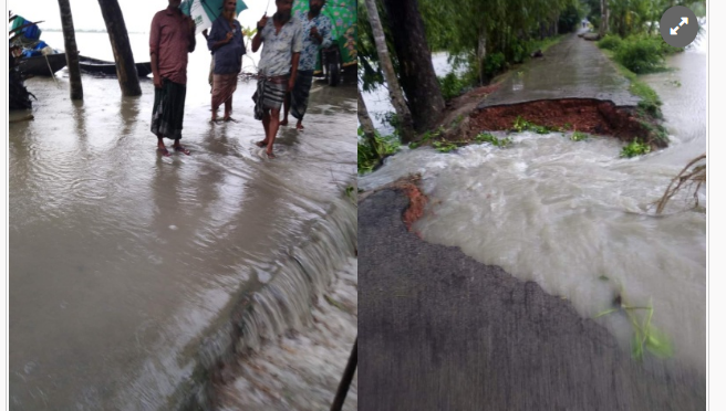 টানা ৪ দিনের ভারি বর্ষণে বেড়িবাঁধ ভেঙে নিম্নাঞ্চল প্লাবিত