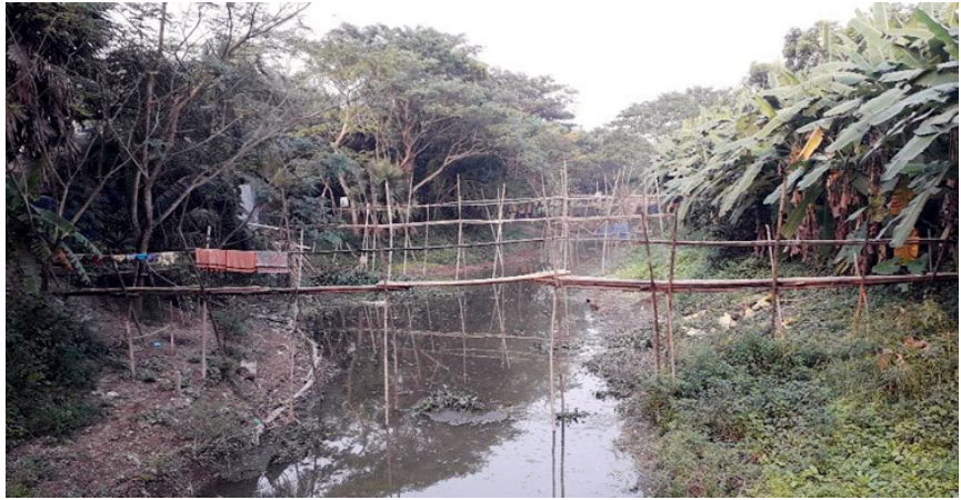 ঝুঁকিপূর্ণ বাঁশের সাঁকো দিয়ে খাল পারাপার, ভোগান্তিতে এলাকাবাসী