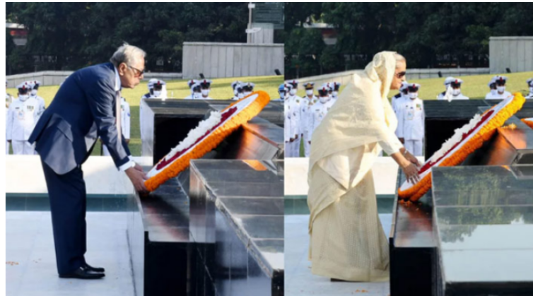 শিখা অনির্বাণে রাষ্ট্রপতি ও প্রধানমন্ত্রীর শ্রদ্ধা