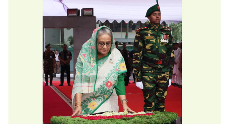 বঙ্গবন্ধুর প্রতিকৃতিতে প্রধানমন্ত্রীর শ্রদ্ধা