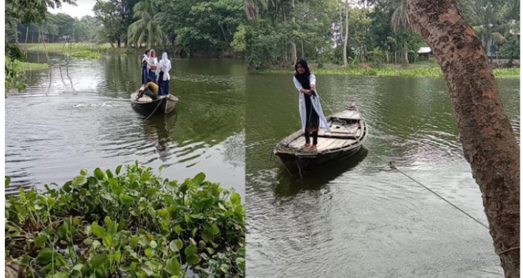 এ যুগেও দুই গ্রামে মানুষের যাতায়াত দড়িটানা নৌকায়