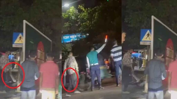 পুলিশের সামনেই চাপাতি দেখিয়ে ছিনতাইয়ের ভিডিও ভাইরাল 